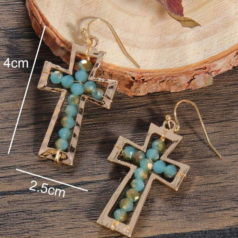 Bead Design Cross Dangle Earrings